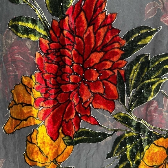 NEW Citron Silk Maxi Dress and Jacket Floral Print Velvet Beaded Fall - Picture 5 of 15